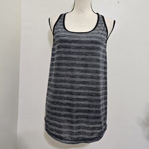 CASCADE SPORT size XL Gray Black Striped Workout Active Tank Gym Fitness